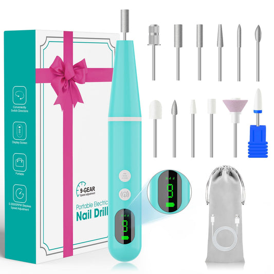 Cordless Nail Drill, Super Lightweight Electric Nail File, Low Noise Electric Nail Drill with 9 Speed & LCD Display, Toenail Grinder for Thick Nail Toenail Cuticle Human Women Baby Pets