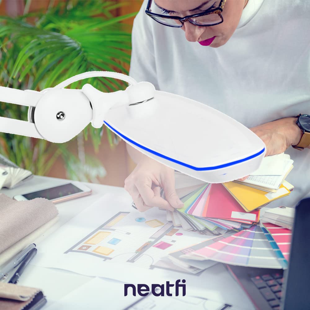 Neatfi XL 2,200 Lumens 24W LED Desk Lamp – 23” Wide Shade | Dimmable Eye-Caring Task Light | Adjustable Arm | Home Office, Study, Crafts & Nail Tech (Non-CCT with Clamp, White)