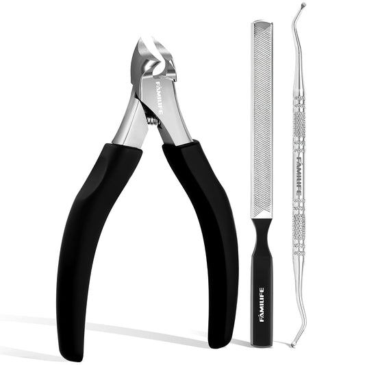 Pedicure Tool Kit and Ingrown Toenail Removal Kit, 3-Piece Set with Nail Nipper, Metal Nail File, and Fingernail Lifter for Thick, Ingrown Fingernail Removal