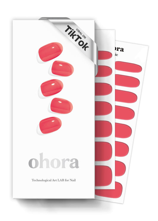 ohora Semi Cured Gel Nail Strips (N Tint Red) - Red, Tint, Works with Any UV/LED Lamps, Salon-Quality, Long Lasting, Easy to Apply & Remove - Includes 2 Prep Pads, Nail File & Wooden Stick