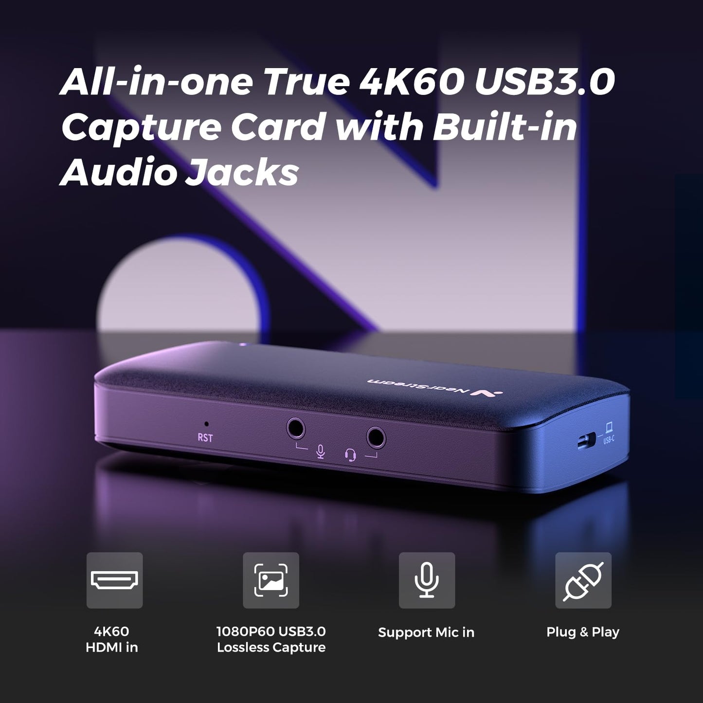 NearStream CCD10 4K HDMI Capture Card-1080P 60FPS Ultra-Low Latency, AM10X XLR/USB Dynamic Microphone, and V08AF 4K Webcam Bundle
