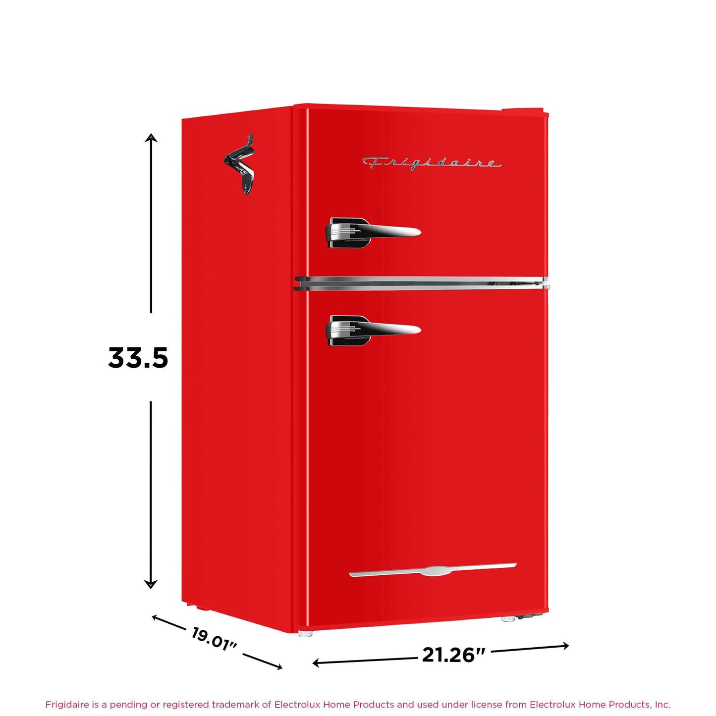 Frigidaire Retro Compact Fridge Freezer Combo, 3.1 cu. ft. Capacity, Small Top Freezer Refrigerator, Mini Fridge with Built-in Bottle Opener – 19”"D x 20.5" W x 33.5" H (Red)