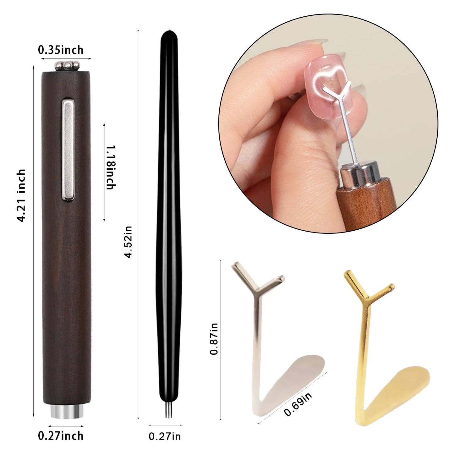 SILPECWEE 9pcs Cat Eye Nail Magnet, 3 In 1 Strong Magnetic Cat Eye Gel Nail Polish Magnet, Y-Shaped Guide Stick for Heart Effect, Nail Art Tools for Nail Art Salon DIY Home