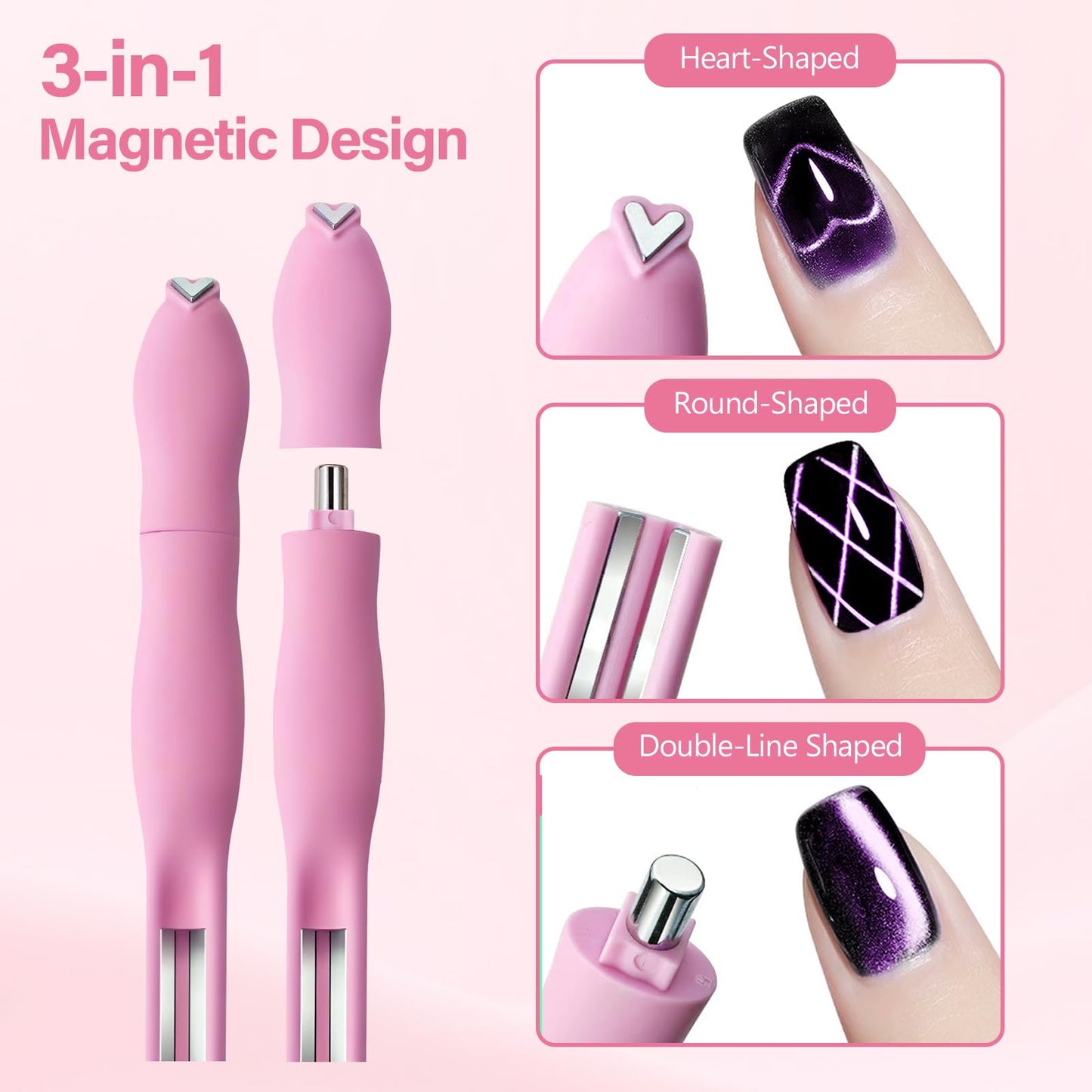 TOROKOM 5PCS Cat Eye Gel Magnet Set for Nail, 3-in-1 Multi-Function Cat Eye Gel Nail Polish Magnet Tools Multiple Style Nail Magnets Heart Nail Art Tools for Nail Art Designs