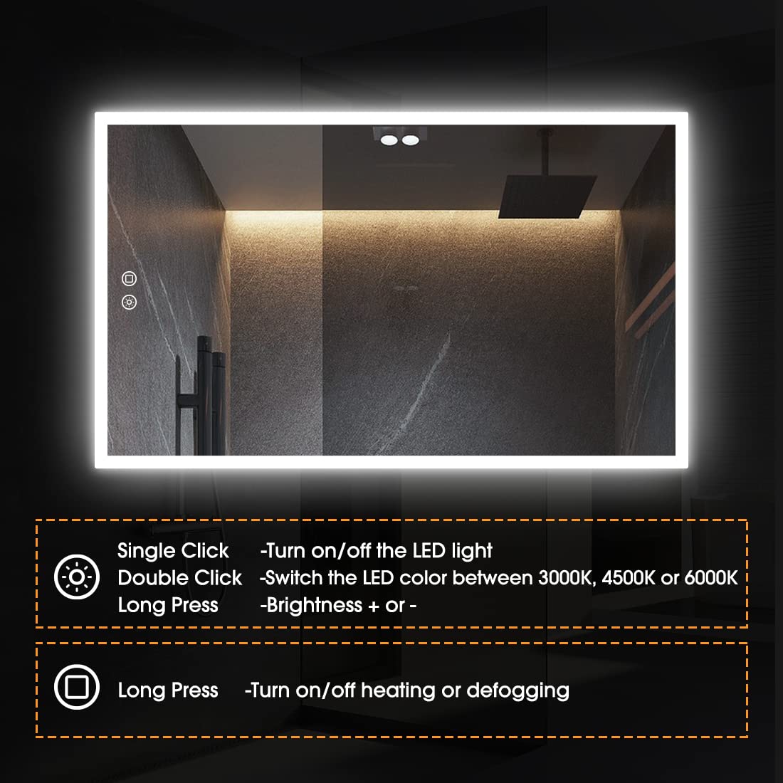 Evokor 40 x 24 Inch Led Smart Bathroom Mirror with Lights, Anti Fog, White/Warm/Natural Light, Dimmable, Lighted Vanity Mirror Wall Mounted, CRI92, IP54 Waterproof (Horizonal & Vertical
