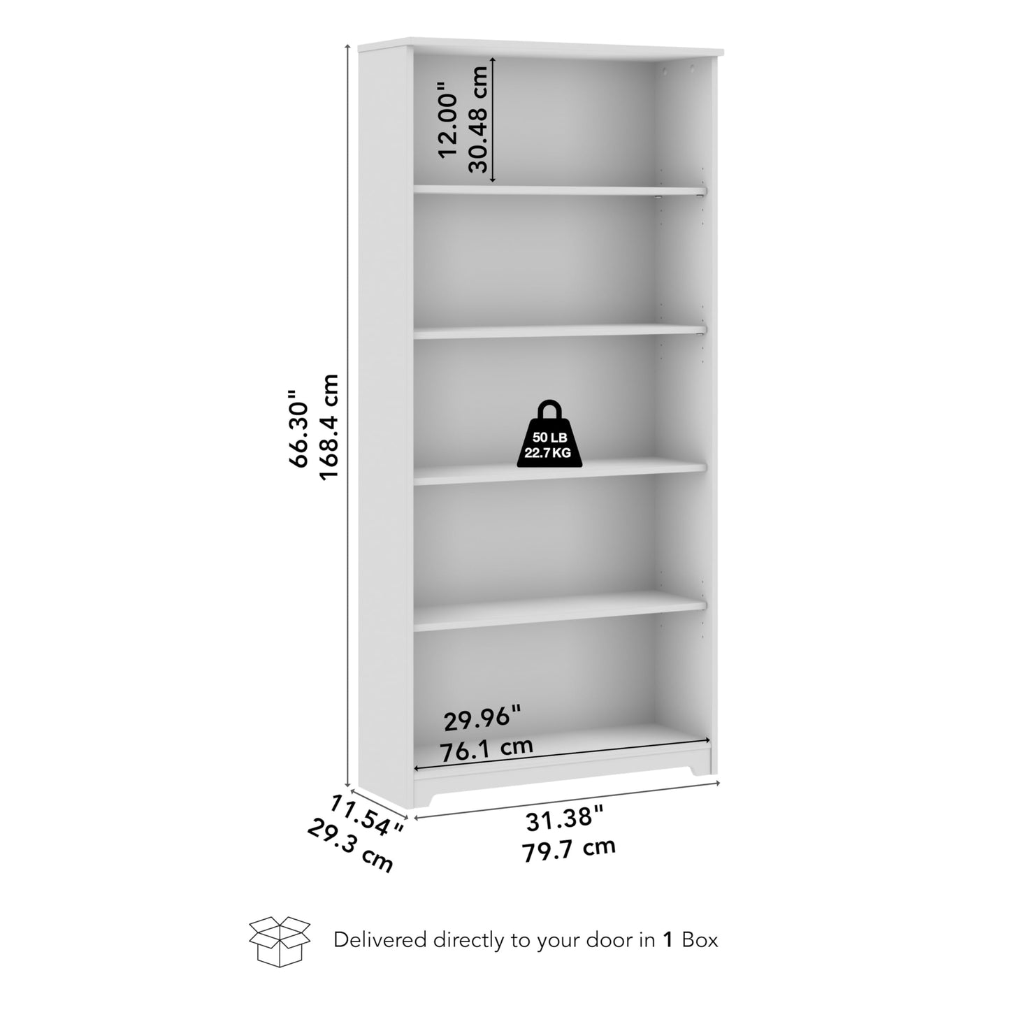 Bush Home Tall 5 Shelf Bookcase, Large Open Bookshelf, Sturdy Display Cabinet for Living Room or Home Office, Cabot Collection, Modern Gray