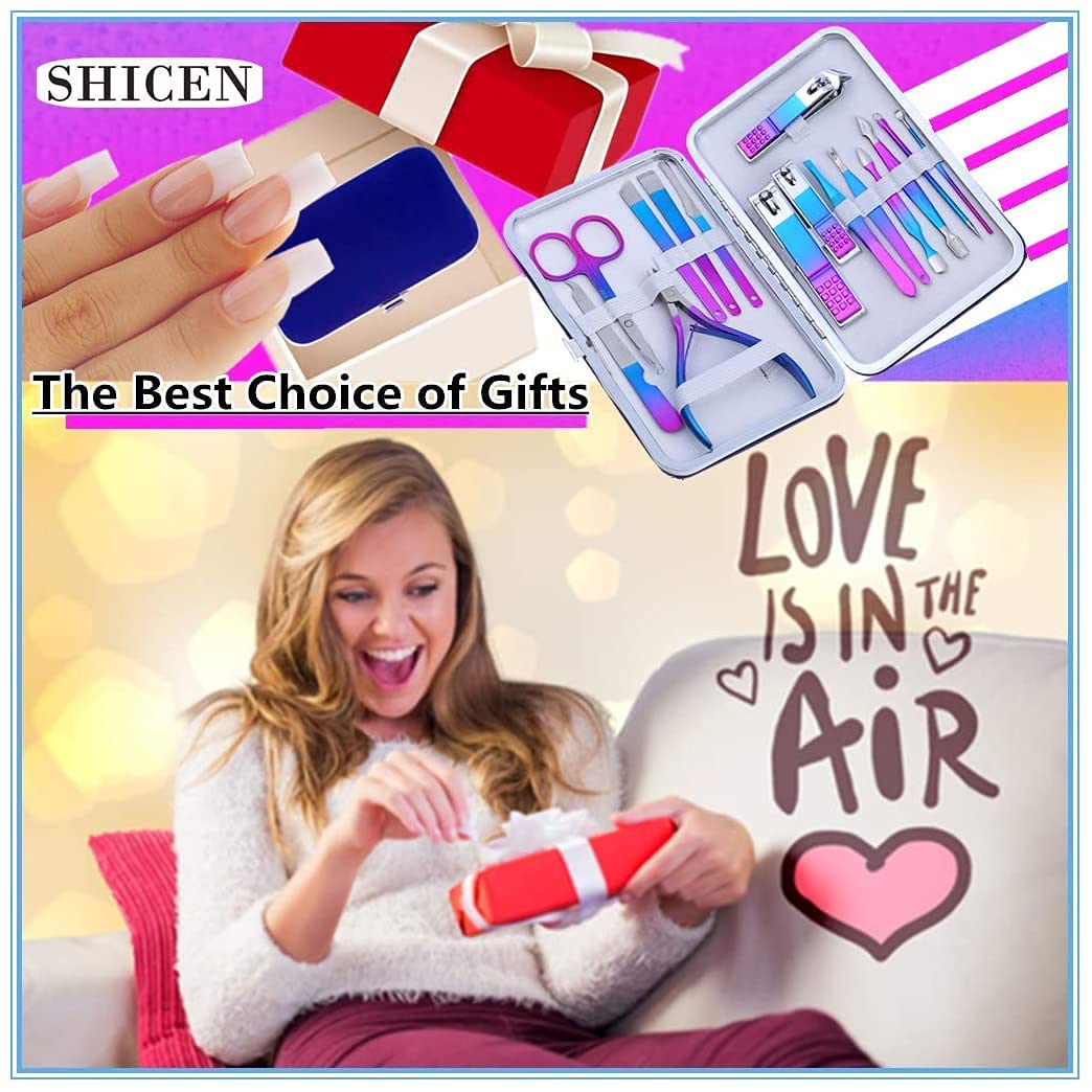 IFAN™ Professional Nail Clipper Nail File Nail Cutter 12PCS in 1 Rainbow Stainless Steel Manicure Set Pedicure Combo Facial Care Tools for Household Travel Portable Gift for Women（12P）