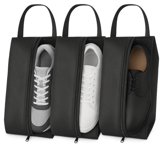 Shoe Bag for Travel, Gym & Sports – Water-Resistant Shoe Bag Cover/Pouch with Transparent Mesh Panel, Durable Zipper & Carry Handle – Fits Men’s Size 12 – Keeps Clothes Clean & Odor-Free | Pack of 3