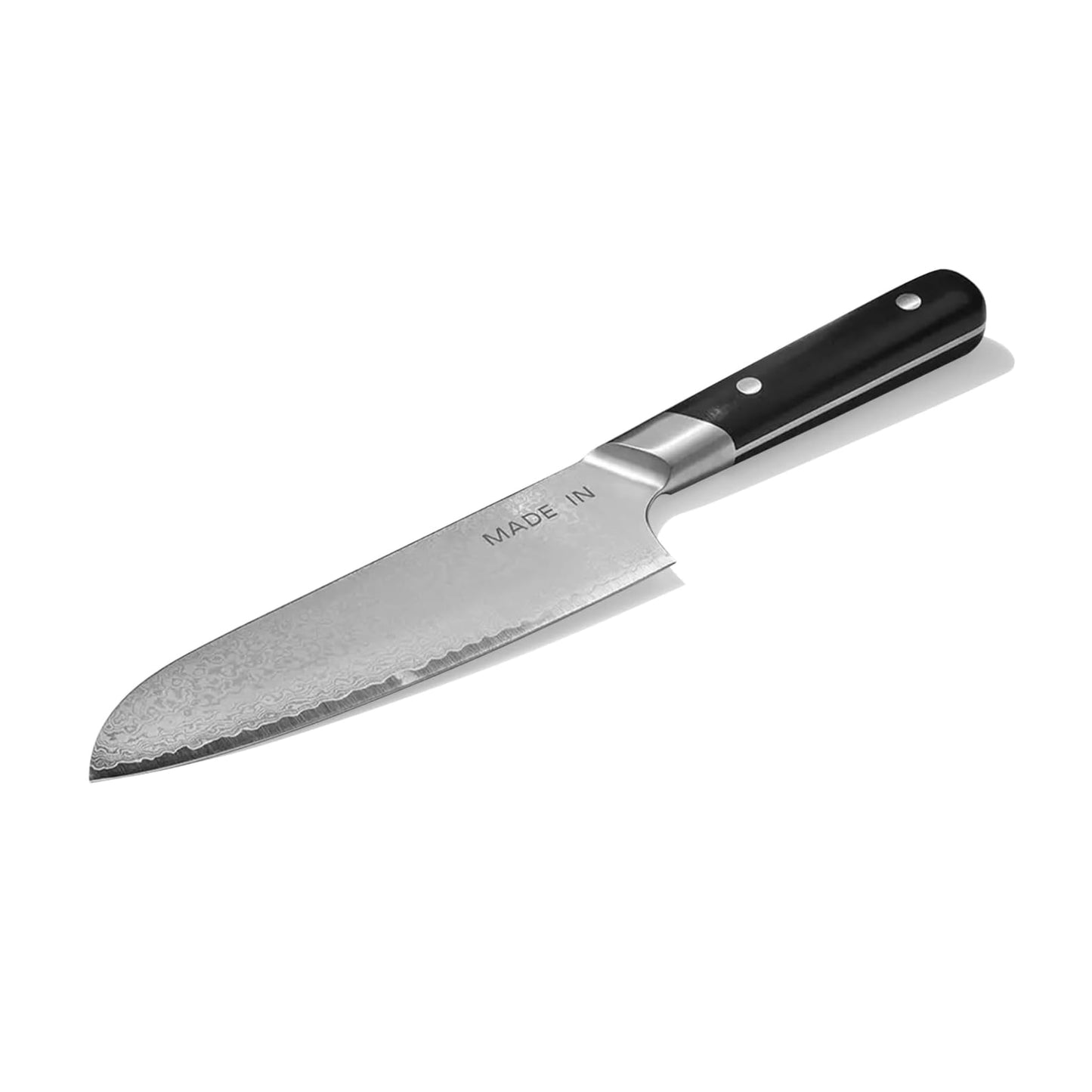 Made In Cookware | 6" Japanese Damascus Steel Santoku Knife | 66 Layers of Damascus Steel with a VG-10 Core | Crafted in Japan | Full Tang With Black POM Handle