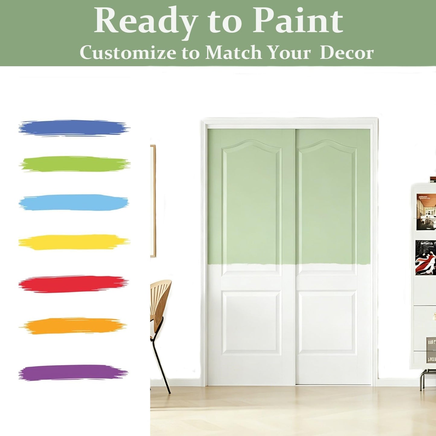 ARKHJEM Sliding Closet Door 96" x80", Raised Textured 2-Panel Hollow Core Bypass Closet Doors, Preassembled White Primed Paintable Door Panels with Top & Bottom Track Hardware Kit