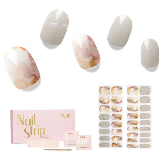 Semi Cured Gel Nail Strips - NAILOG 34 Pcs Art Painting Nail Stickers Extra Long Wraps with Glossy Gel Finishing for Autumn Winter, Like A Painting