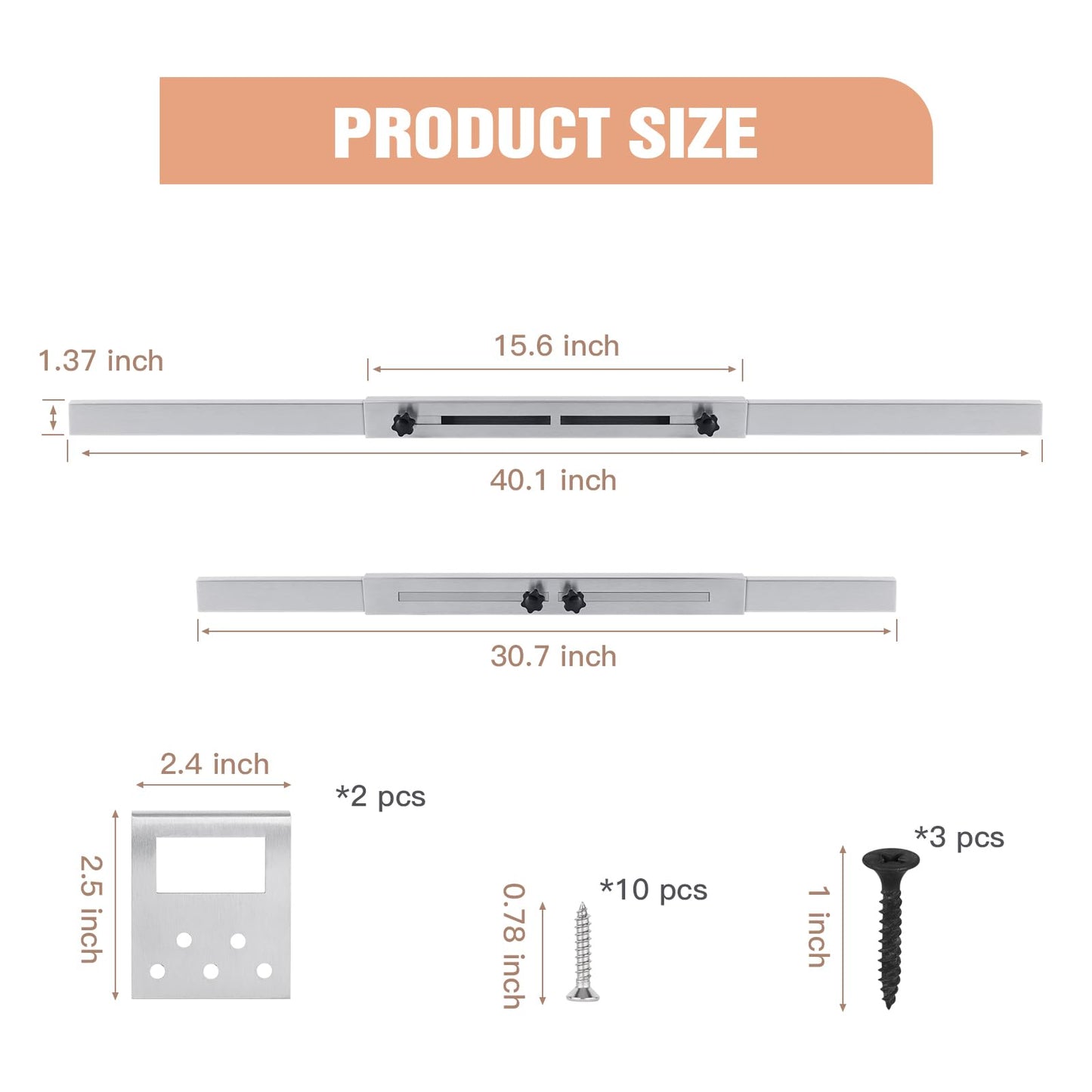 Door Security Door Bar (Stainless Steel 2 Sets) Use as Door Security Bar -Door Reinforcement Lock,Protect The Security of The Entire Door. Fits Doors 30"-39" - Safe Room