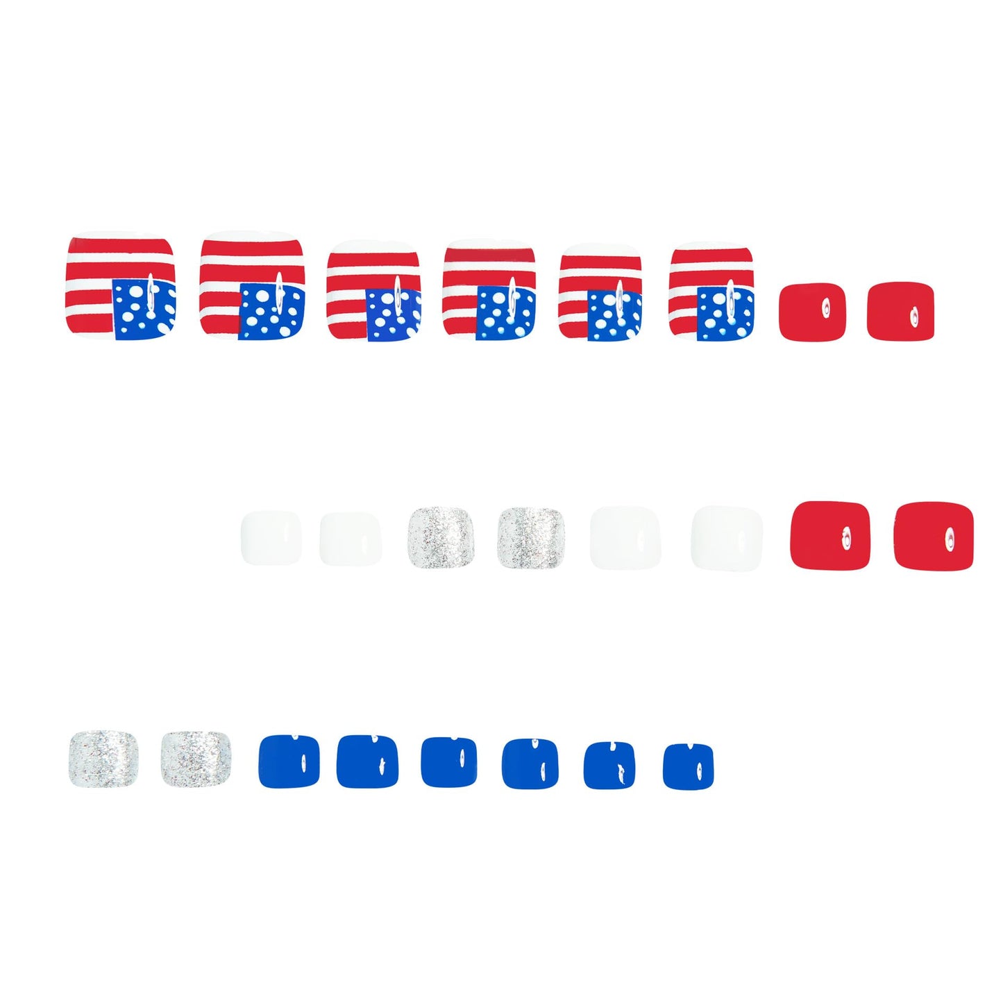 4th of July Press on Toenails for Women, 24Pcs Short Square Fake Toe Nails Red Blue Toe Press on Nails American Flag Acrylic False Toenails Patriotic Nails for Memorial Day Independence Day