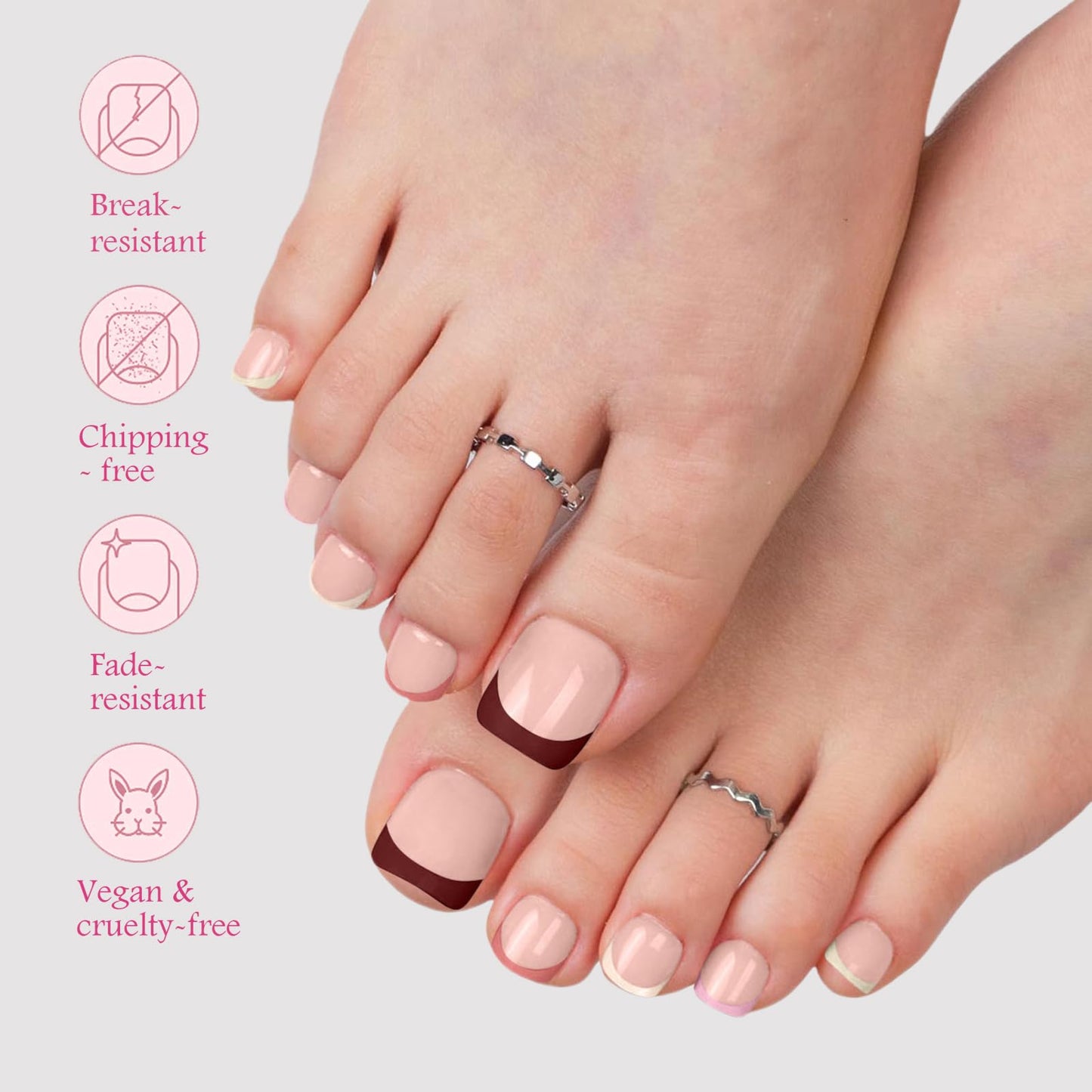 Press on Toenails Short, OPkssnails 150pcs Skin Tones French Tip Press On Toenails for Women, Pre-Designed Soft Gel Toe Nail Press Ons, Soak Off Acrylic Fake Toenail Extensions in 15 Sizes