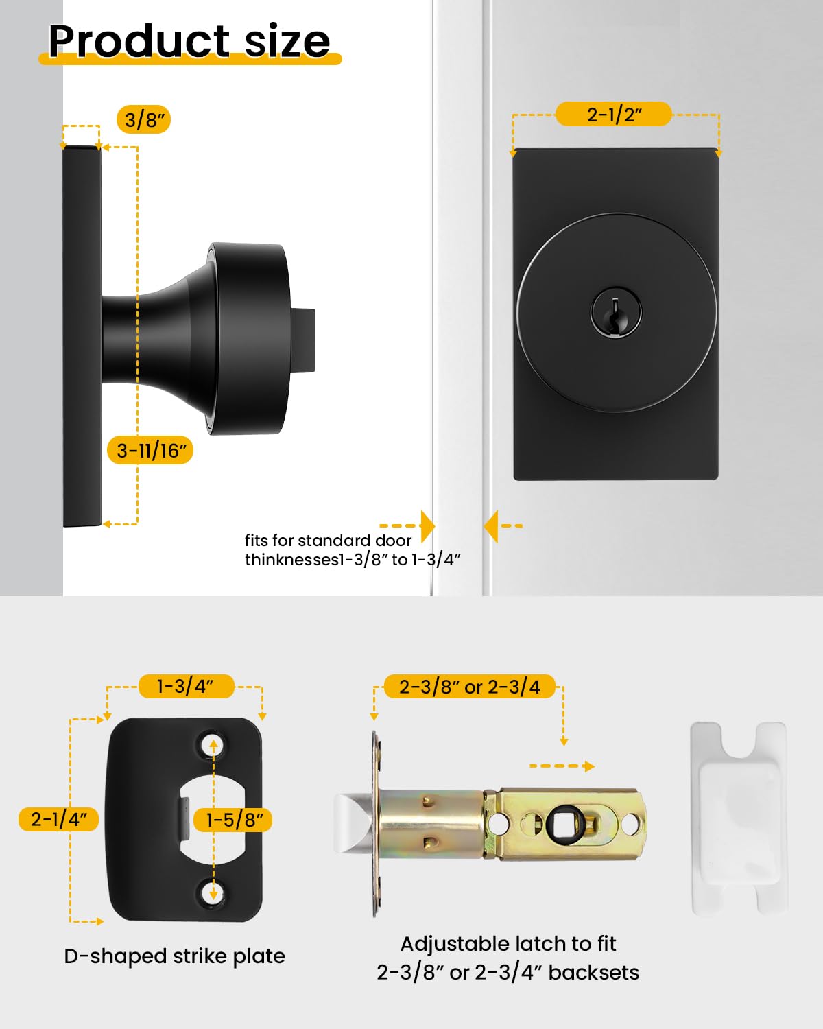 Goldenwarm Matte Black Entry Door Knob, Keyed-Alike Exterior Door Knobs with Lock and Key, Security for Exterior and Front Door Handles 1 Pack