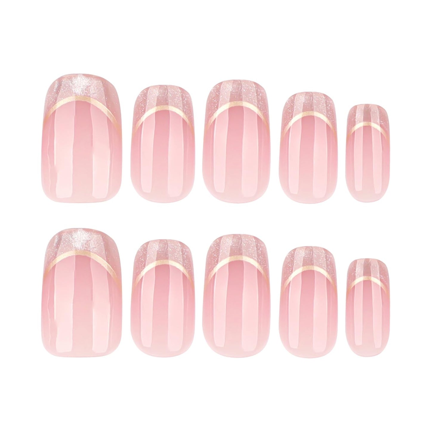 Taoyisent Elegant Pink Glitter French Tip Press-On Nails with Gold Accent, Square Shape False Nails, Salon-Quality Nail Kit for Women, 24Pcs