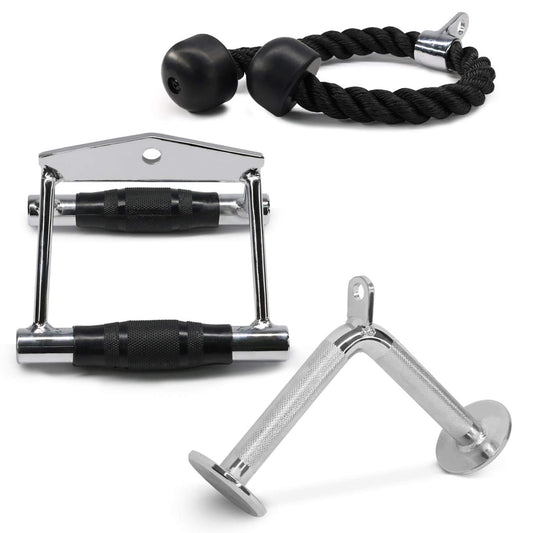 Yes4All Combo Double D Handle, Tricep Rope & V-Shape Bar, Multi Cable Machine Accessories, Tricep Press Down Cable Machine Attachment, LAT Pulldown Attachments for Home Gym Set