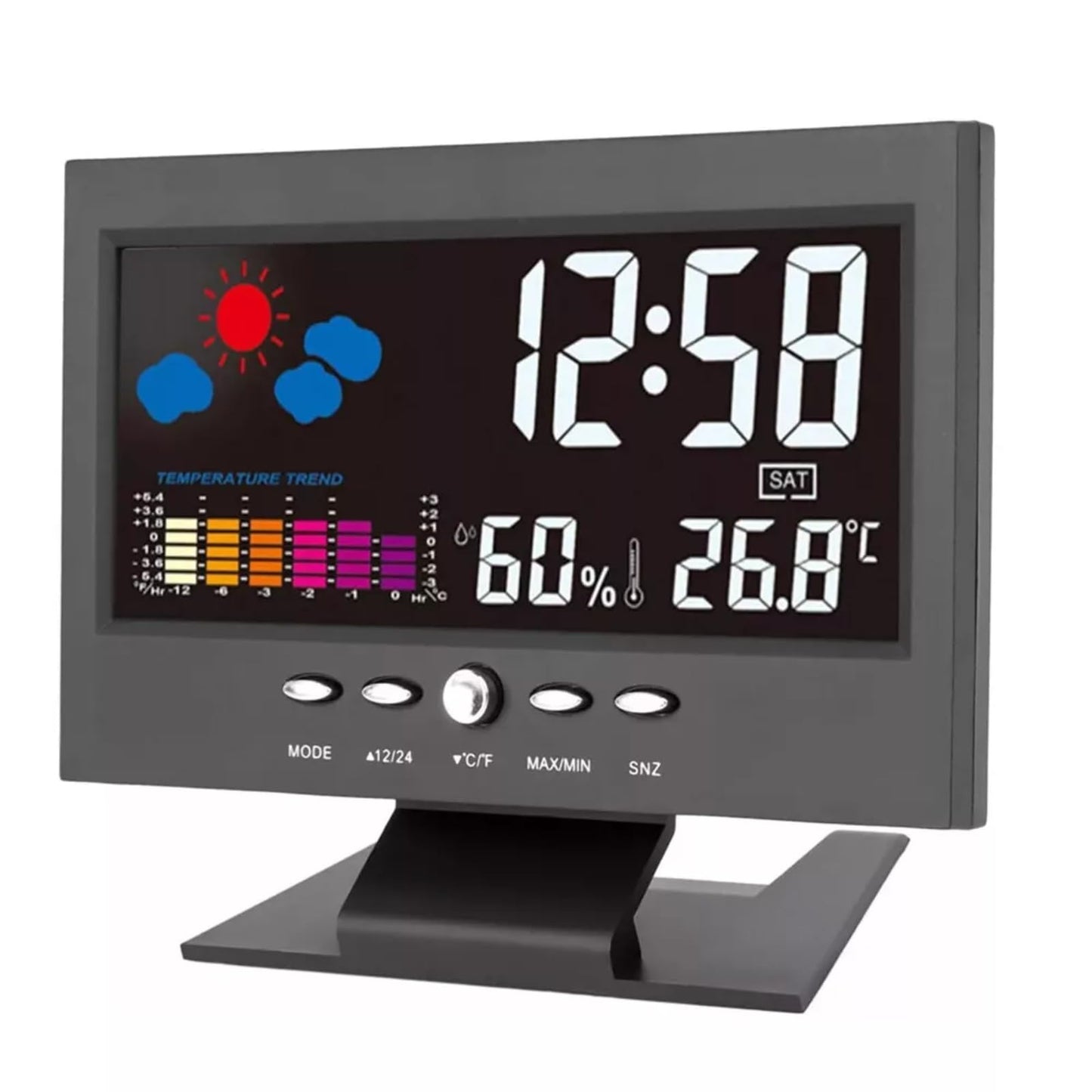 ikaufen Weather Station Wireless Indoor Thermometer Temperature Desk Digital Alarm Clock Weather Thermometer LED Temperature Humidity Monitor