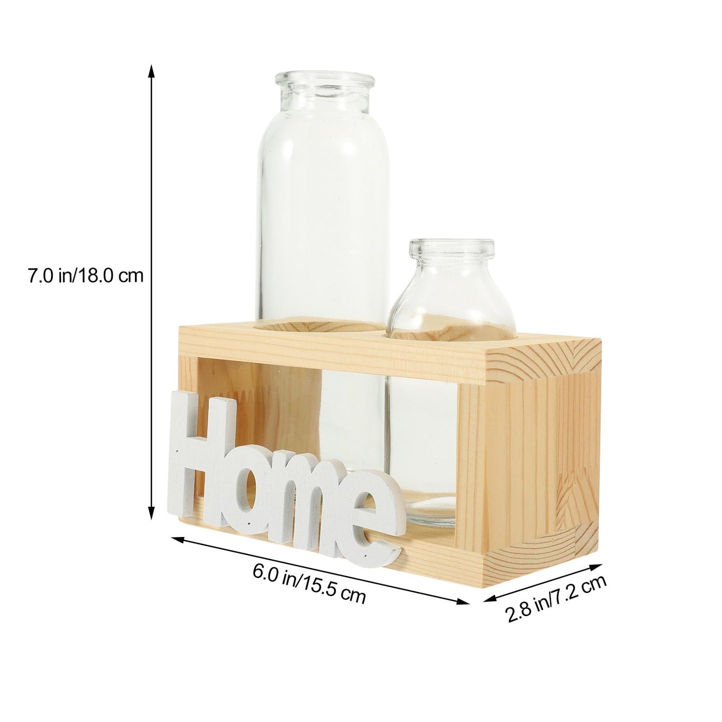 Luxshiny Hydroponic Glass Plant Vase with Wooden Stand, Nordic Style Indoor Terrarium Planter for Home Desk Decoration, 2pcs Set