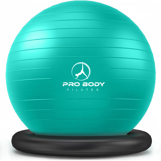 ProBody Pilates Yoga Ball Chair, Exercise Ball Chair with Base or Stand for Home Office Desk Sitting or Workout, Balance Ball & Stability Ball Seat for Back, abs (Aqua, 23-26 inches/58-65 cm)