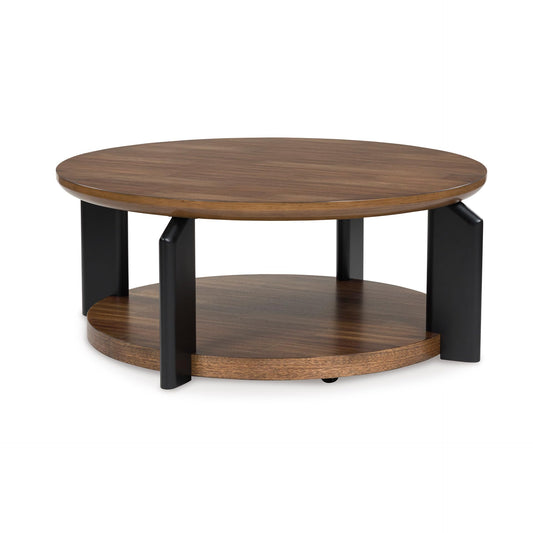 Signature Design by Ashley Kraeburn Modern Coffee Table with Storage and Wheel, Medium Brown & Black