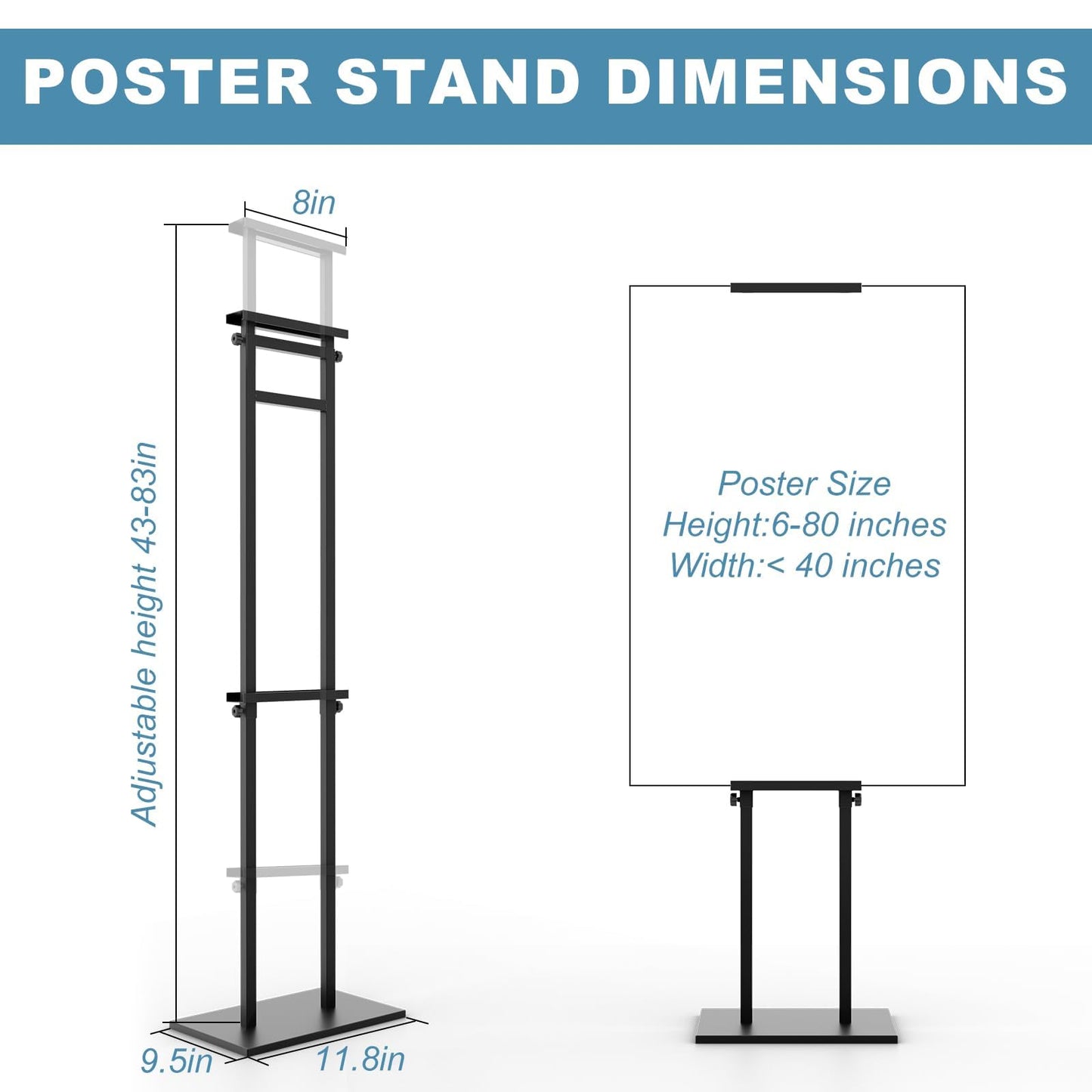 KOOV Poster Stand for Display, Sign Holder Floor Stand, Double Sided Banner Stand with Non-Slip Base, Heavy Duty 75“ Height Adjustable Standing Sign Holder for Board Foam (Double-Pole Sign Stand, 1pack)