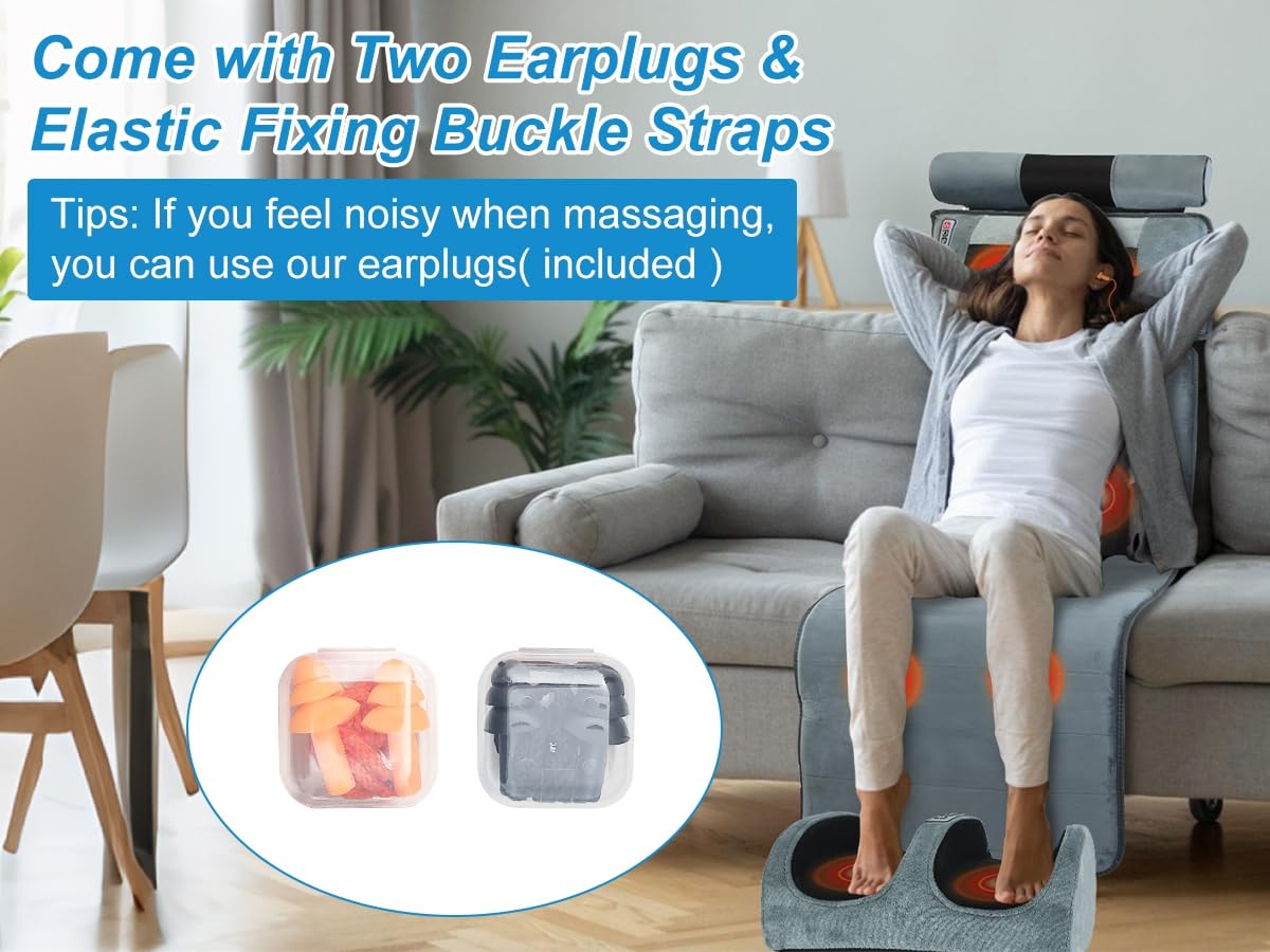 KOCASO Full Body Massage Mat with Heat, Electric Massage Mat Chair Pad Back/Neck/Foot Massager, Detachable Lumbar& Head Pillow W/ 2 Earplugs-Vibration & Kneading for Stress Relief/Gift
