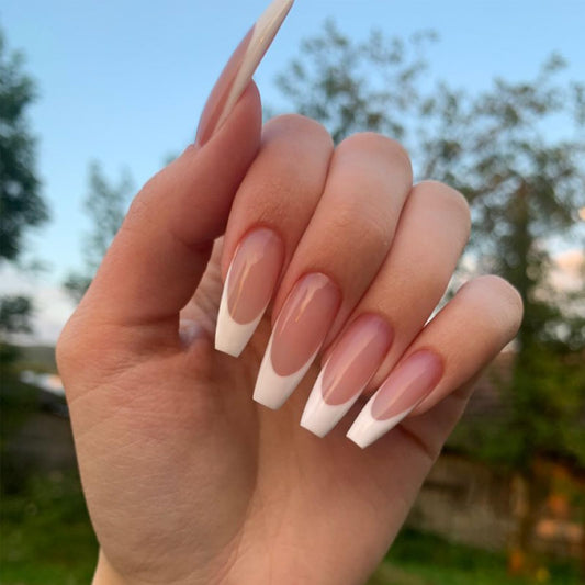 SAVILAND French Tip Press On Nails 160 Pcs: 4X Press On French Tip Nails Pre-Shaped Long Coffin Full Cover Gel Nail Tips Soft Matte Gel Nail Tips for DIY Nail Extensions Nail Art Gifts