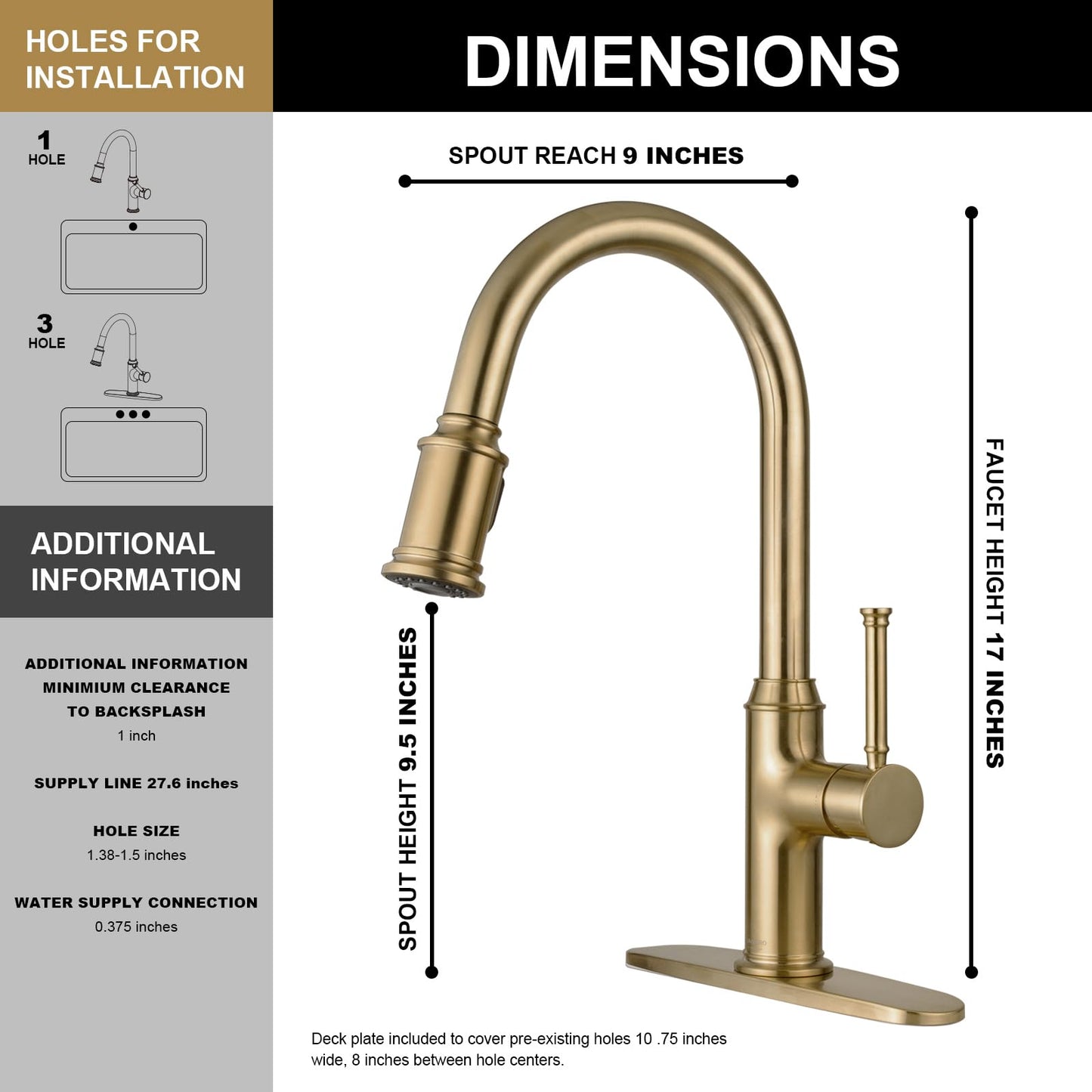 Lava Odoro Champagne Gold Kitchen Faucet with Pull Down Sprayer, Single Handle Kitchen Sink Faucet, Gold Faucet for Kitchen Sink 1 Hole and 3 Hole, Deck Plate Included, KF421-CB