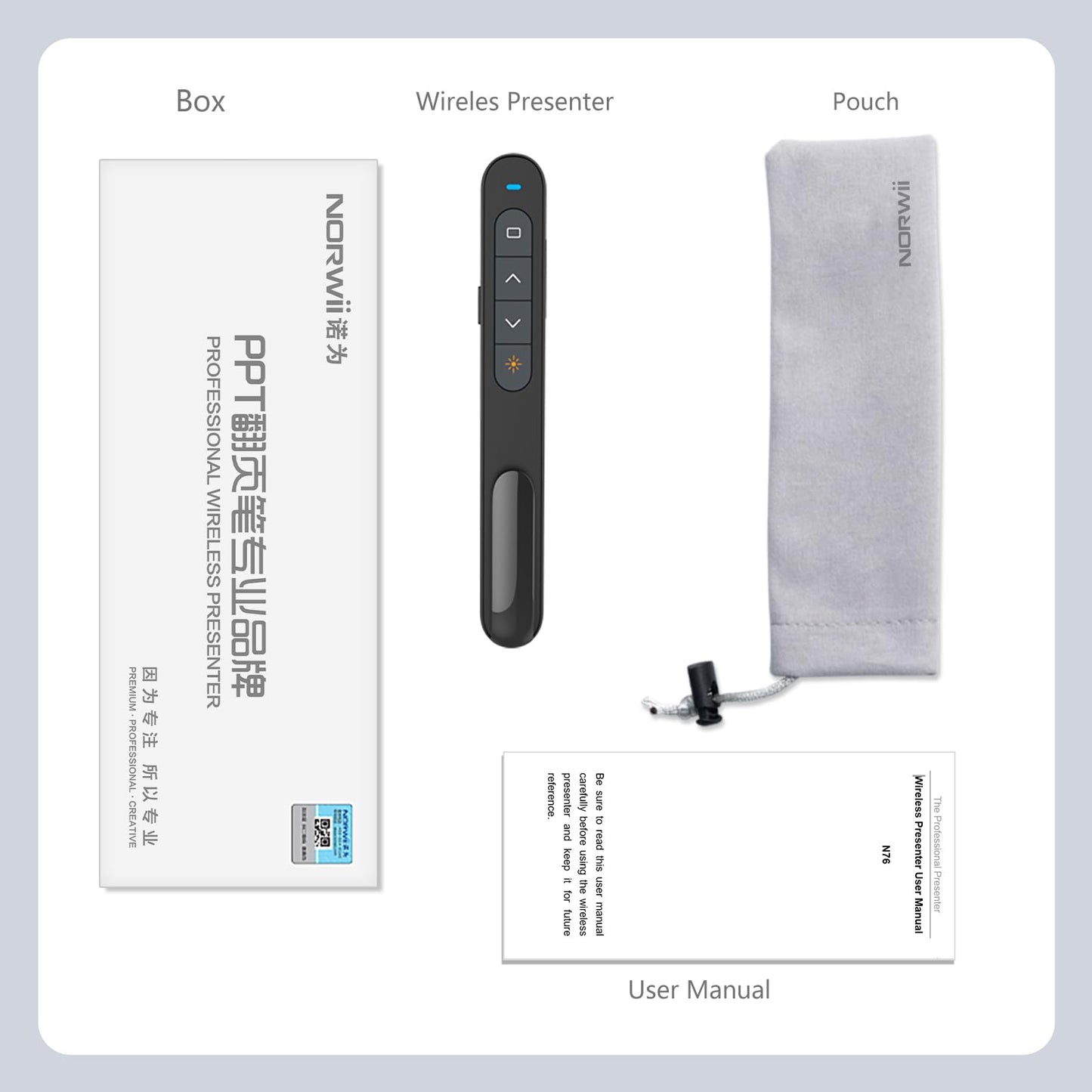 Norwii N76 Rechargeable Presentation clicker with Pointer, Long Range Presentation Remote, Wireless Presenter for PowerPoint Presentations, Slide Control (Black with Red Light)
