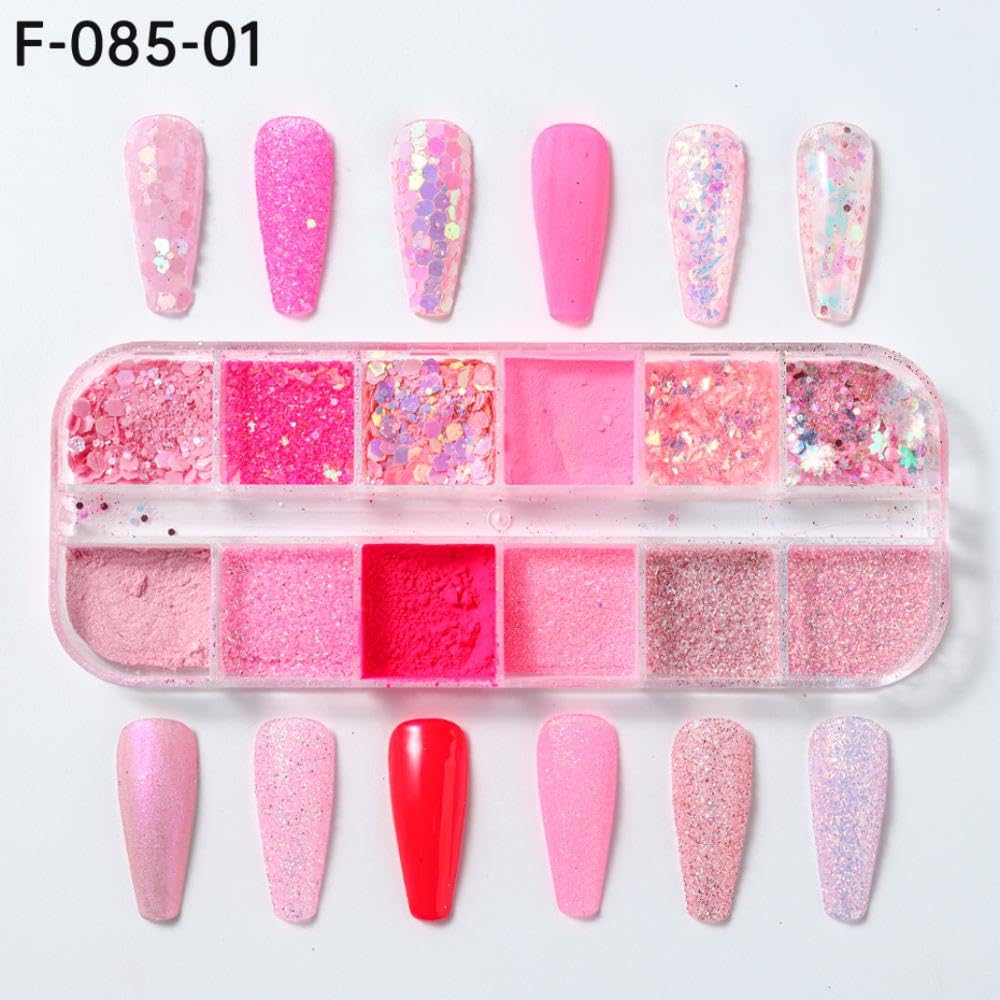 Pink Glitter Mermaid Nail Art Sequins 3D Flakes Laser Ombre Nail Glitter Design Shiny Glitters Powder Accessories for Women Girls Manicure DIY Nail Art Decorations