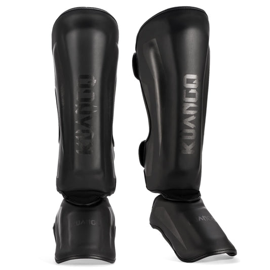 KUANG QUAN Muay Thai Shin Guards, Muay Thai Martial Arts Kicking Leg Instep Protection Pads Sparring Gear,for Kickboxing MMA Training and Sparring,Professional MMA Equipment (Black, Medium)