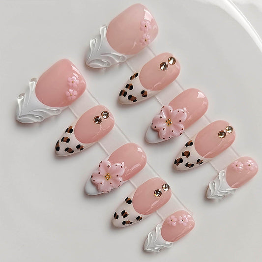 Gleamrain Handmade Press on Nails Almond Shape M Size/Gleamrain Luxury Medium Hand Made Nails with Design for Women 10Pcs by P08