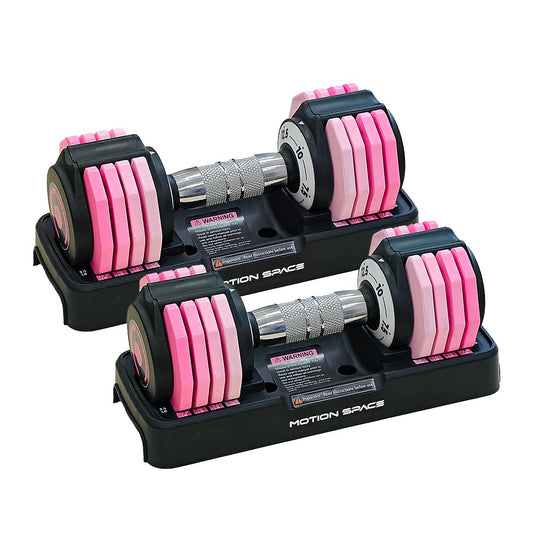 Motion Space Adjustable Dumbbells Set 12.5LB Pair, 1-Sec Fast Adjustable 5 Free Weights, Premium Comfort Non-slip Metal Handle, Compact Size for Full Body Home Workout (Pink)