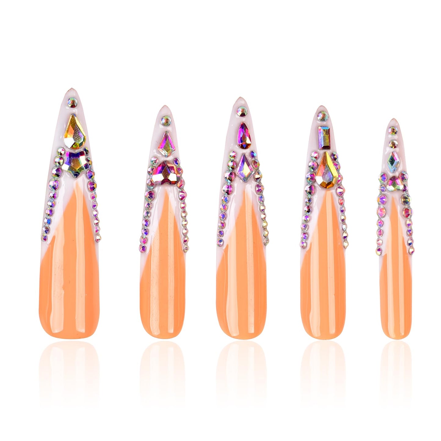 Tmani 10pc/set Extra Long Handmade Press On Nail Hot Girl's Long Ballet Nails Pointed Nail Full of Diamond Glitter Decoration Fake Nails Suitable For Girls Festival Parties and Birthday Gift（007,S)