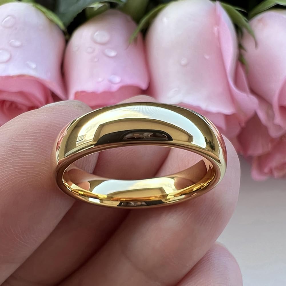 TUTISS 6mm Gold Tungsten Rings for Men Women Engagement Wedding Bands Domed Polished Comfort Fit Size 9