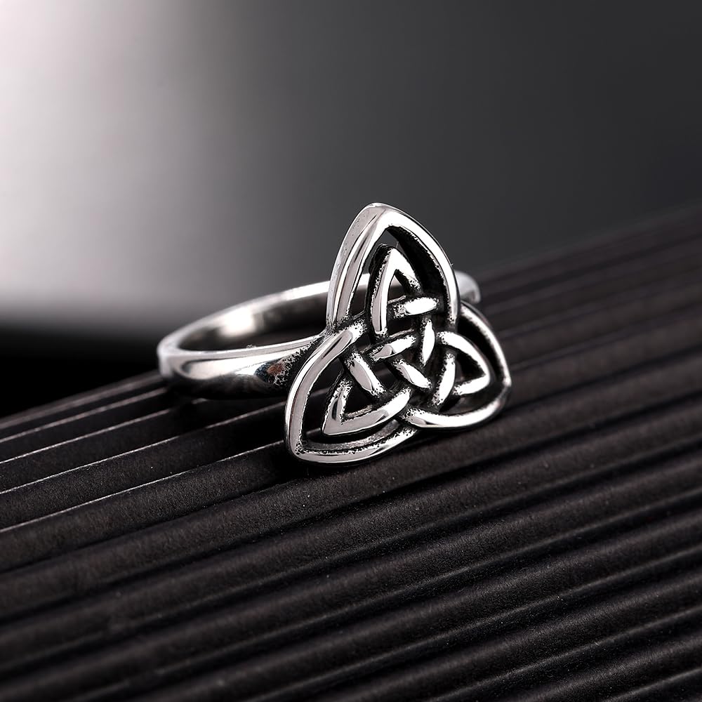 YWMAN Celtic Knot Rings for Women, Stainless Steel Triquetra Trinity Ring, Witches Knot Irish Jewelry Gift (8)
