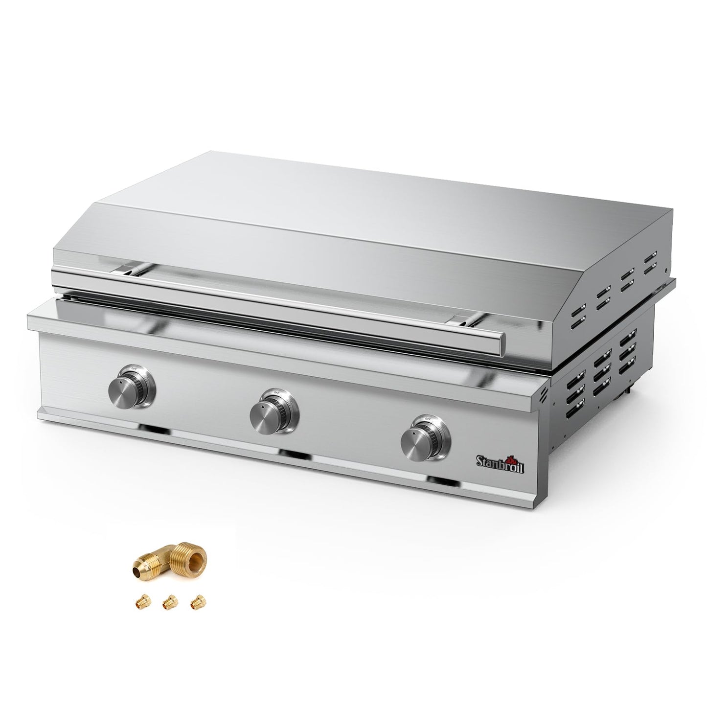 Stanbroil 36-Inch Natural Gas Built-In Griddle, Premium 304 Stainless Steel 3 Burner Flat Top Grill for Outdoor Kitchen BBQ Island