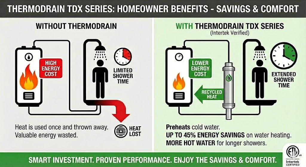 ThermoDrain TDX3240B-PEX Stainless Steel Compact Drain Water Heat Recovery System