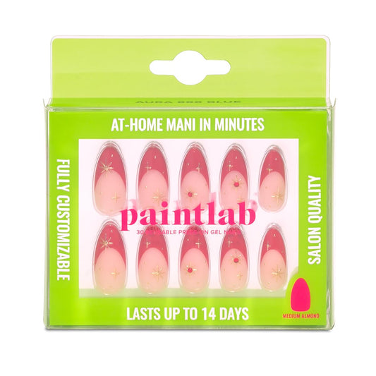 PaintLab Press On Nails Kit for Women – Red Celestial Almond Fake Nails, 30 Nails in 15 Sizes with Glue, Reusable Salon Quality Press On Nails