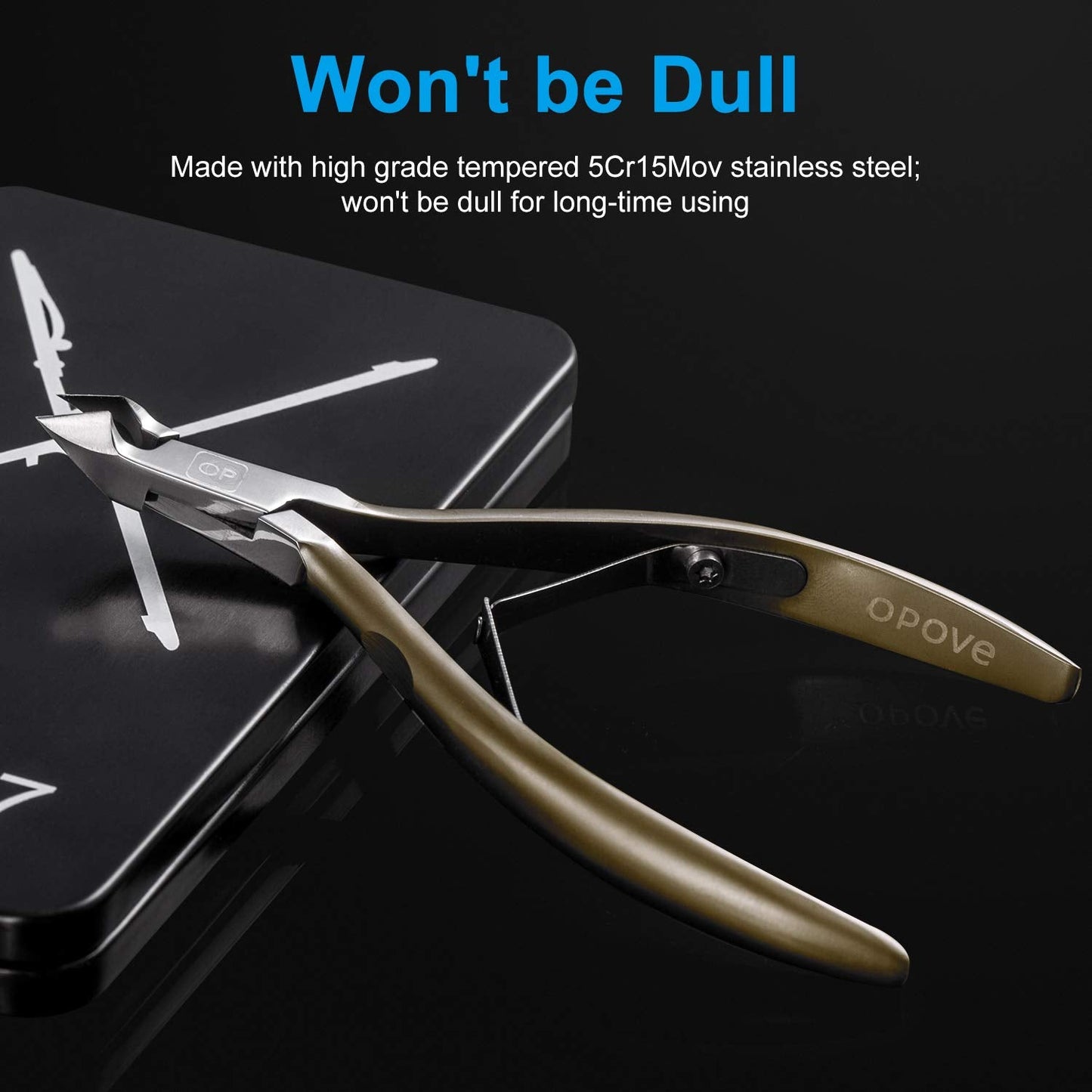 Cuticle Nippers 3/4 Cuticle Trimmer Clippers Stainless Steel Scissors Extremely Sharp Edge Cutter Pedicure Treatment Manicure Tool, opove X7 Matte Gold