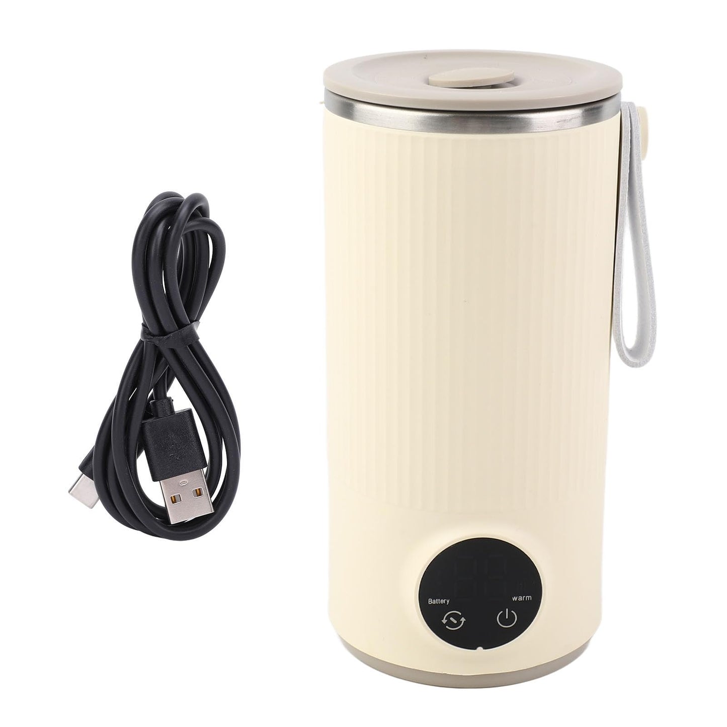 Travel Electric Kettle, Cordless Rechargeable 400ML 55°C Stainless Steel Travel Hot Water Boiler for Milk, Tea, Coffee, Portable Milk Warmer with Rotary Stirrer, Water Heater