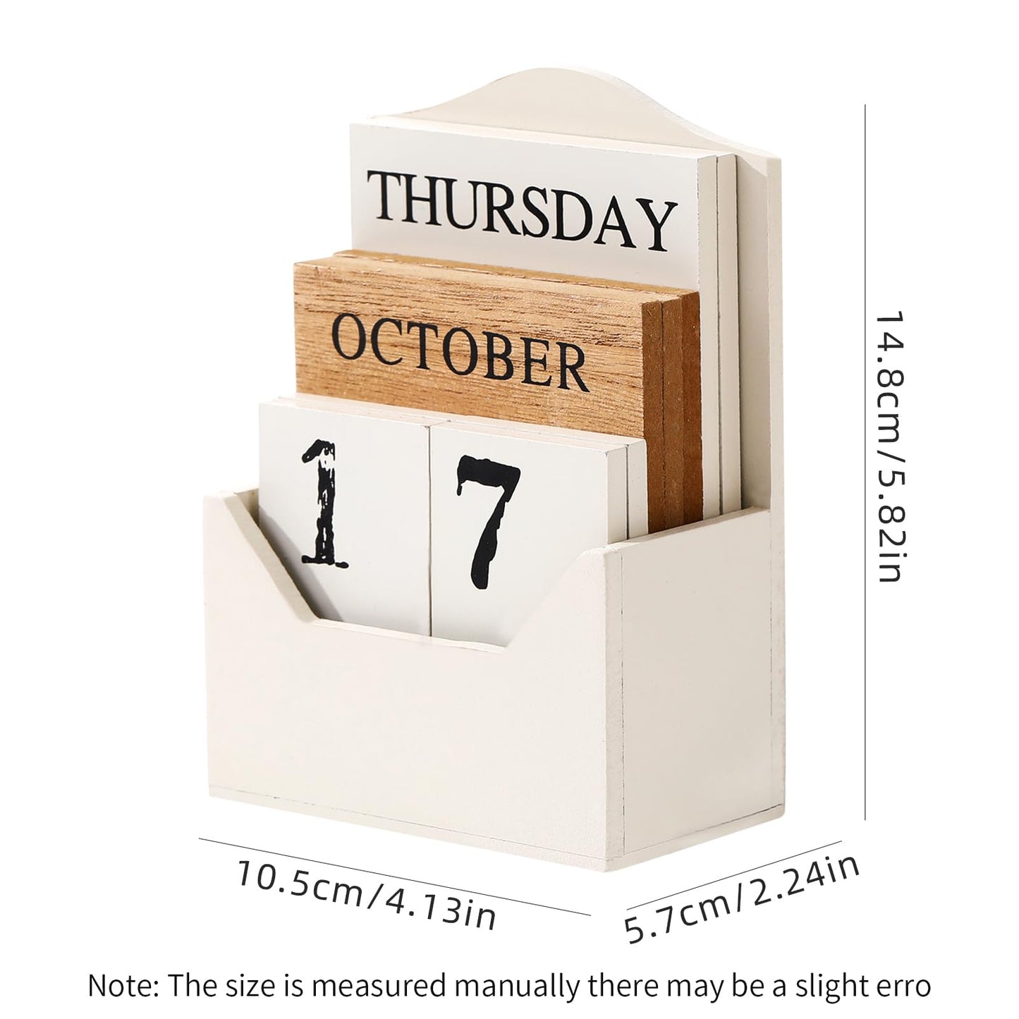 Perpetual Calendar Wooden Blocks Calendar for Home Office Desk Date Week Month Accessories (Vintage White Calendar)