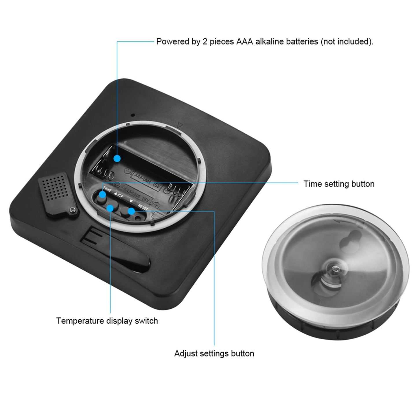 Digital Bathroom Shower LCD Wall Clock with Suction, Waterproof Temperature Humidity Gauge, Touch Screen Timer, Large Countdown Timer (Black)