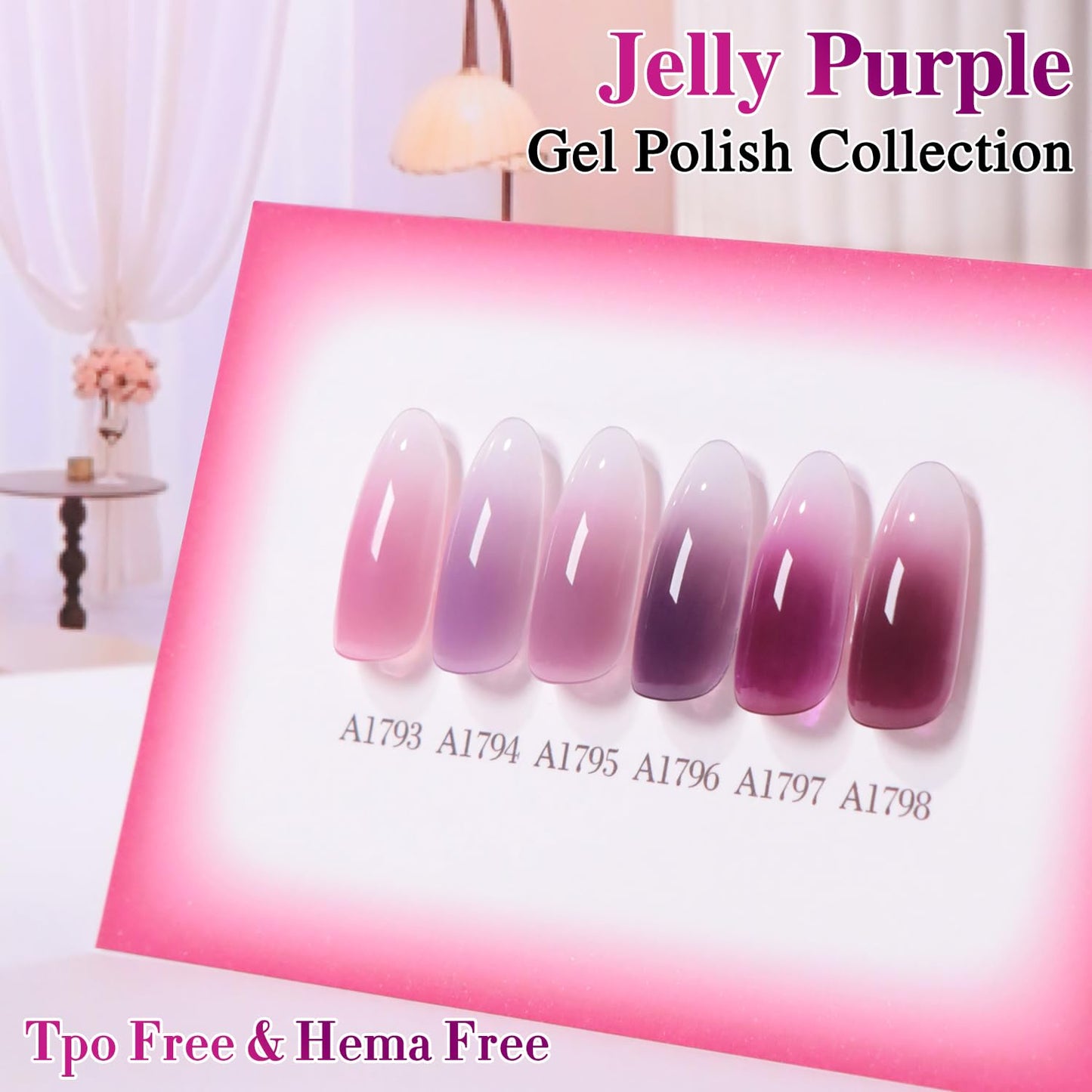 Double Rhythm 6 Pcs 15 ML Gel Polish Set Same Color Same Bottle Soak Off Gel Polish Kit Nail Art Manicure Salon DIY at Home for Women (Jelly Plum Purple Lavender- T6-98)