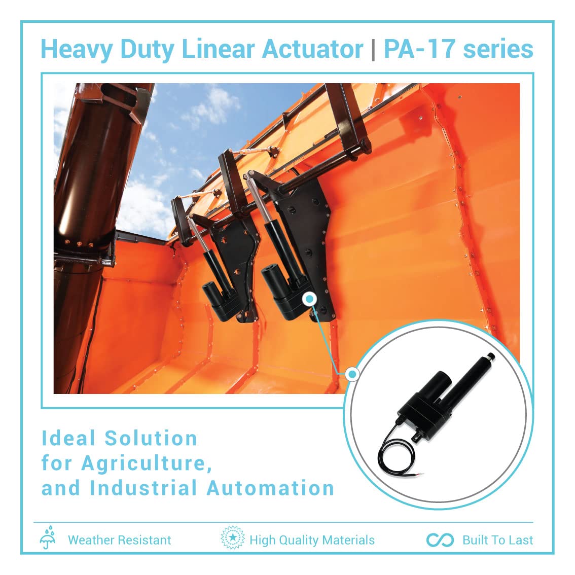 Progressive Automations 12V High Force Linear Actuator - 20 inches Stroke, 850 lbs Force, Industrial, Heavy Duty Linear Actuator with IP65 Protection for Agriculture Automotive Industry, PA-17