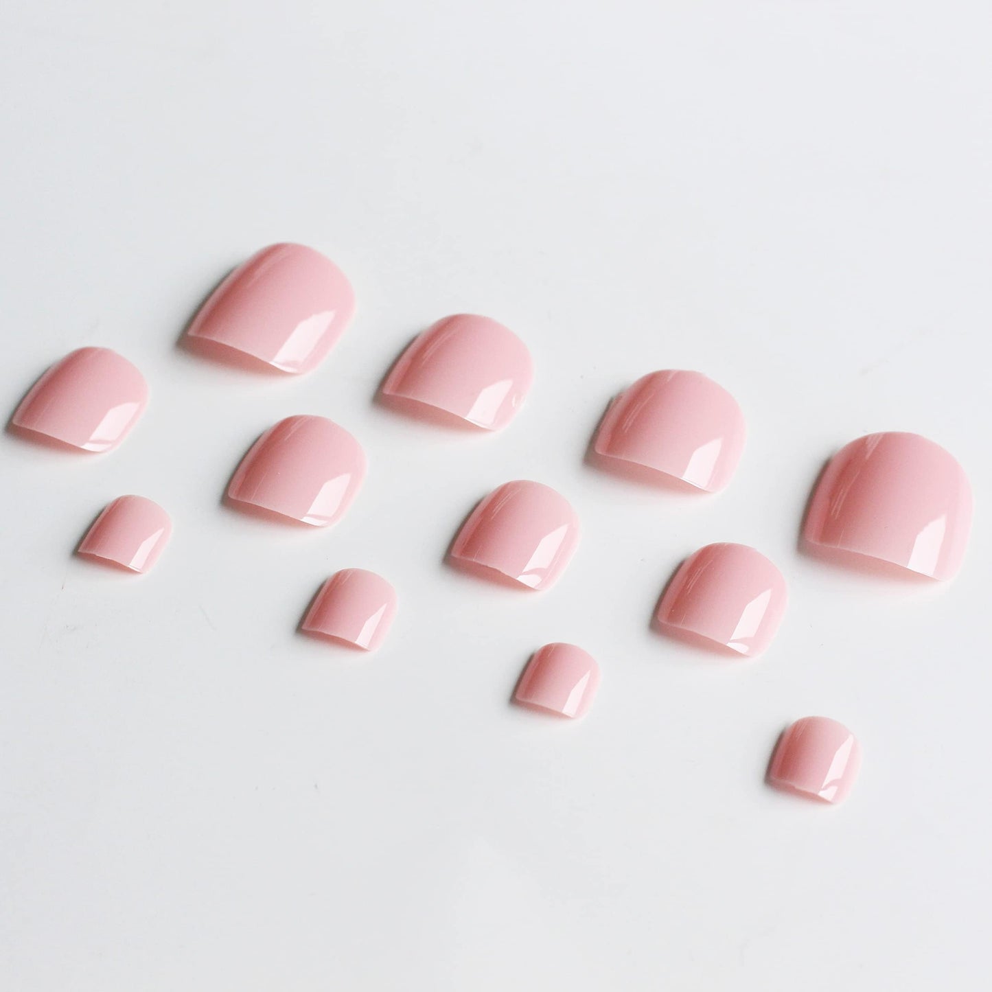 KQueenest Ombre Pink Press on Nails Short Medium&Light Pink Press on Toes Short Square For Beach Party Daily Decoration in 48 PCS