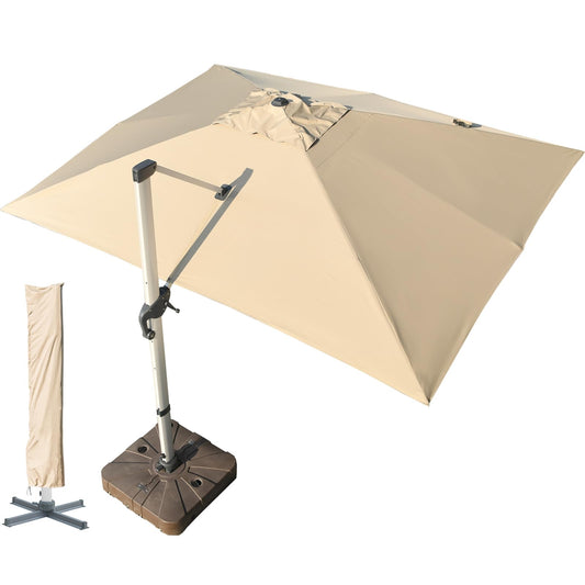 LKINBO 10x13 FT Rectangle Cantilever Umbrella with Cross Base, Heavy Duty Large Patio Umbrella 360 Degree Rotation Outdoor Offset Umbrella with Easy Tilt & Crank for Pool Deck Backyard, Khaki