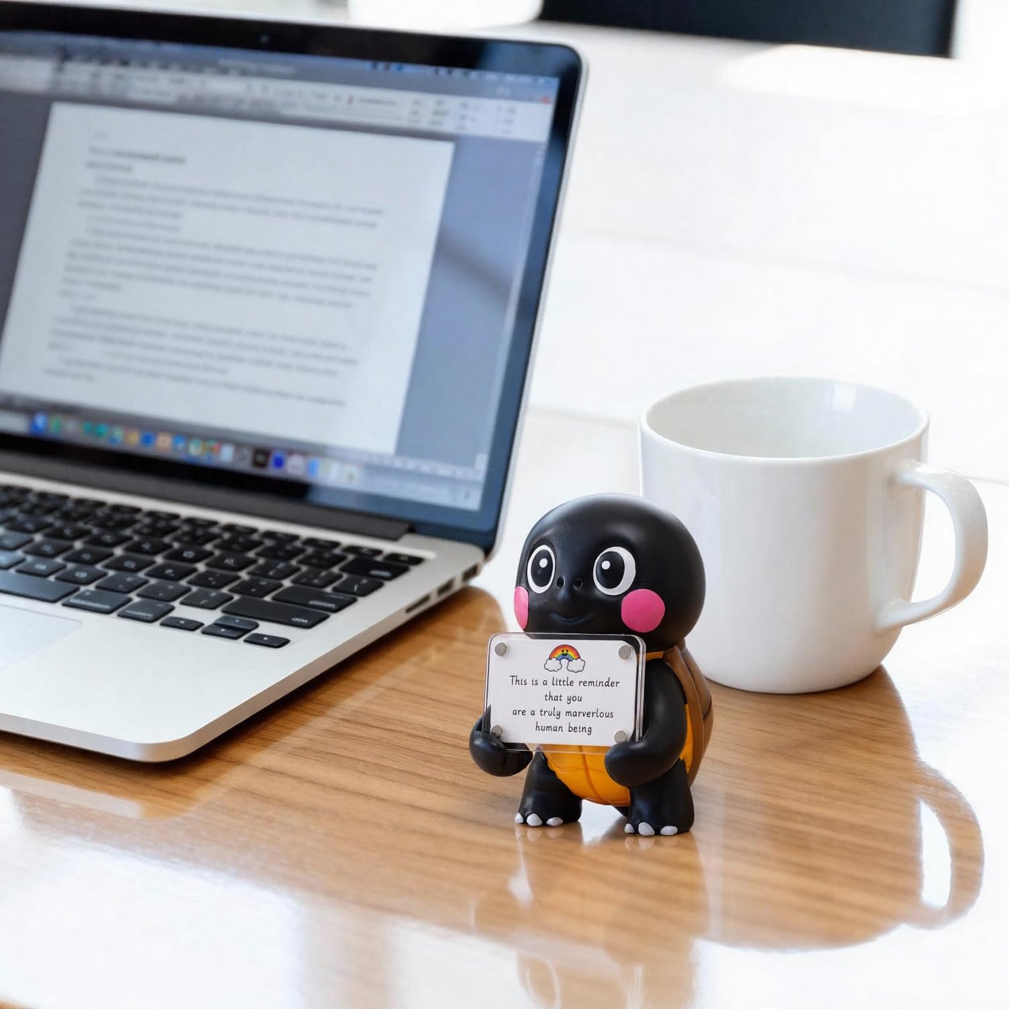 hollishowe Positive Turtle Figurine - 4.3" Tall Hand-Painted Resin Indoor Office Desk Decoration with Cute Motivational Sign, Funny Gift for Women Friends Bestie BFF Bestfriend Coworkers (Black)