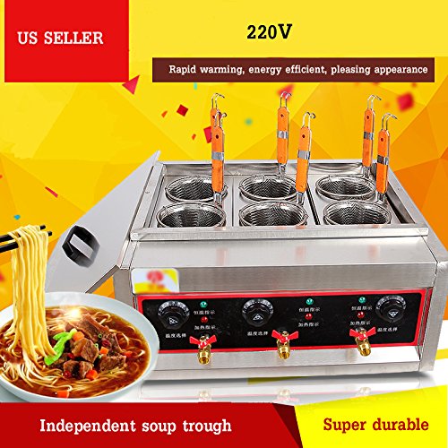 PreAsion 220V Commercial Pasta Cooker with 6 Noodle Filter Electric Pasta Cooking Machine Multifunctional Pasta Warmer Noodles Cooker 6KW for Cooking Dumplings NoodlesVegetables 30-110℃